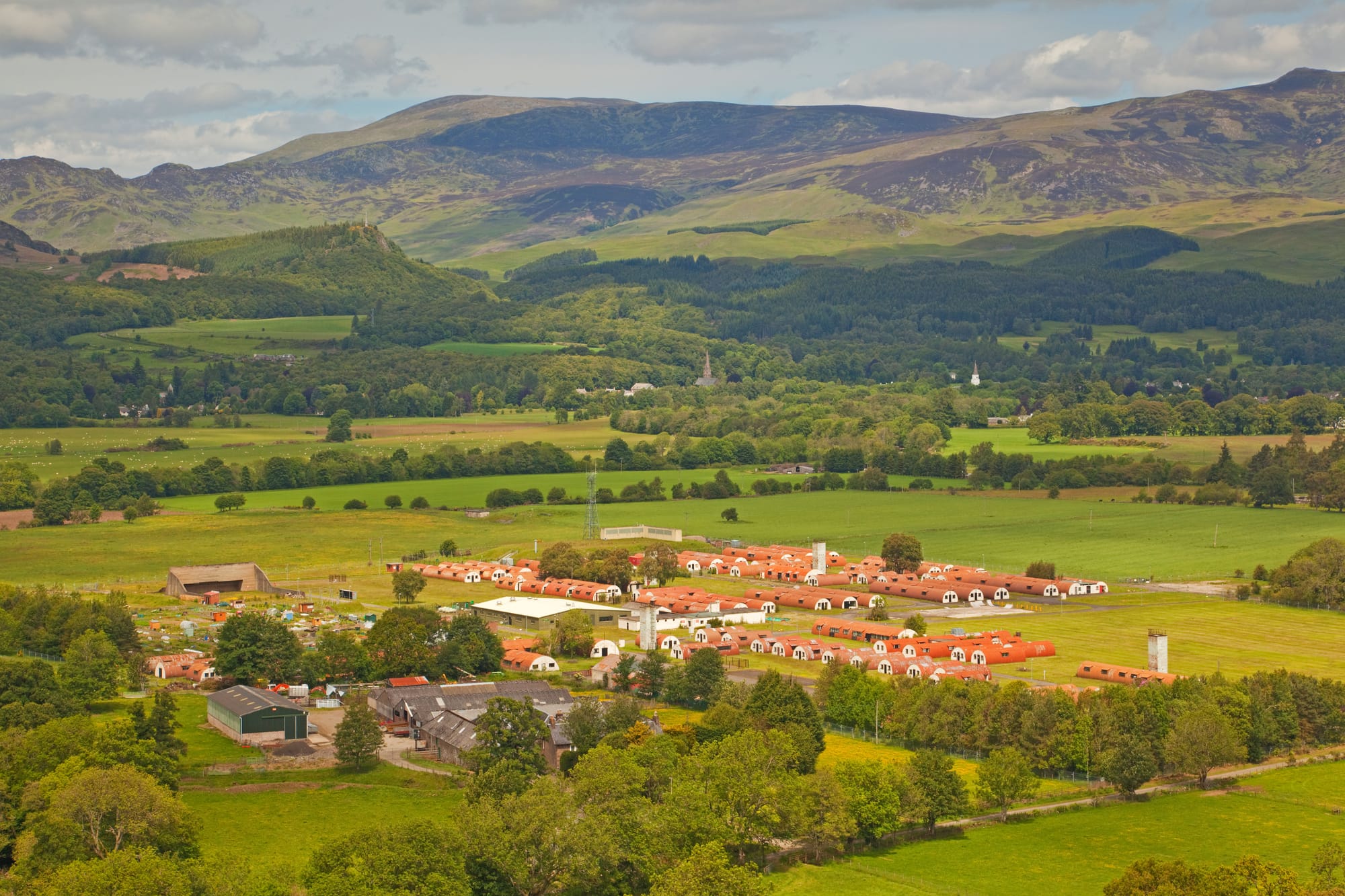Cultybraggan Camp consists of POW shelters at the base of the Aberuchill Hills.